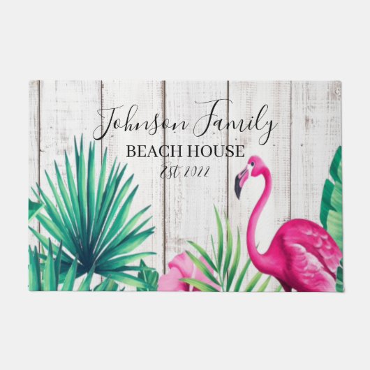 Tropische Floral Flamingo Familienaam Beach House Deurmat (Voorkant)