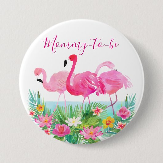 Tropische Floral Flamingo Mam-te-worden Ronde Button 7,6 Cm (Voorkant)