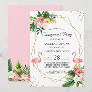Tropische Floral Flamingo Summer Engagement Party Kaart