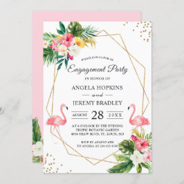 Tropische Floral Flamingo Summer Engagement Party Kaart