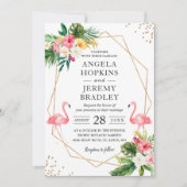 Tropische Floral Flamingo Summer Luau Wedding Kaart (Voorkant)