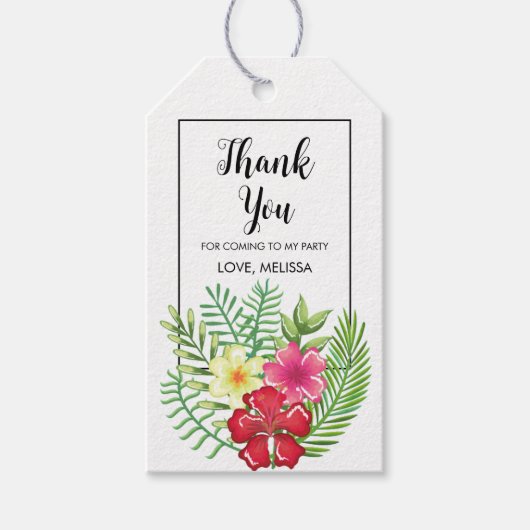 Tropische Floral Flamingo Verjaardag Dank u Cadeaulabel (Voorkant)
