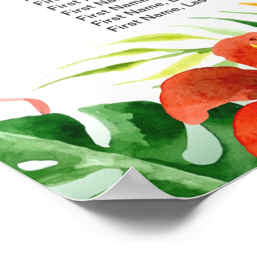 Tropische Floral Flamingo Wedding Seding Chart Poster (Hoek)