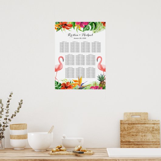 Tropische Floral Flamingo Wedding Seding Chart Poster (Keuken)