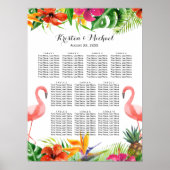 Tropische Floral Flamingo Wedding Seding Chart Poster (Voorkant)