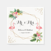 Tropische Floral Flamingos Wedding Mr en Mrs. Servet (Voorkant)