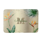 Tropische Floral Foliage Monogram Script Gold Foil Badmat (Voorkant)