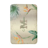 Tropische Floral Foliage Monogram Script Gold Foil Badmat (Voorkant Verticaal)