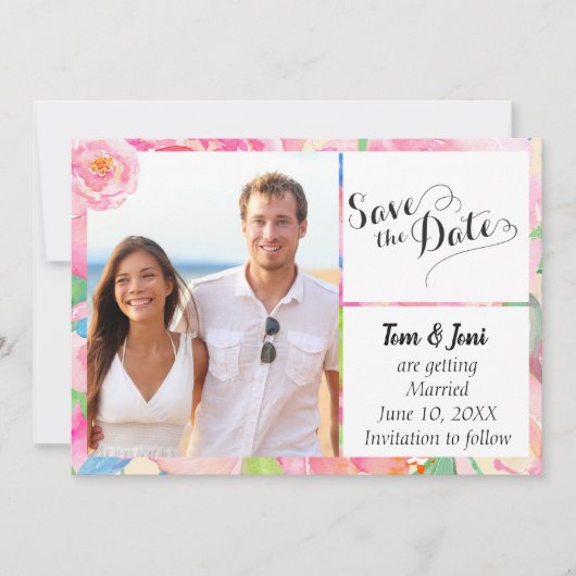 Tropische Floral foto Save the Date (Voorkant)