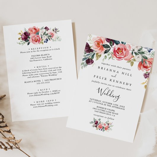 Tropische Floral Front & Back Wedding Kaart
