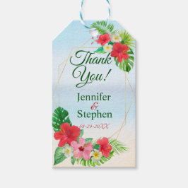Tropische Floral Geometric Weddenschap Bedankt Cadeaulabel