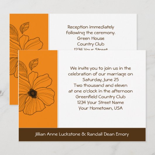 Tropische Floral Gold en bruine bruiloft Kaart (Voorkant / Achterkant)