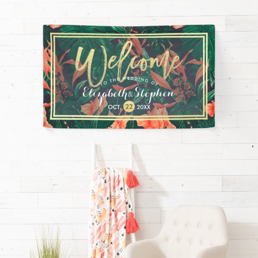Tropische Floral & Gold Foil Lijst Weddenschap Wel Spandoek (Insitu)