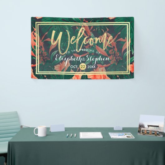Tropische Floral & Gold Foil Lijst Weddenschap Wel Spandoek (Beurs)
