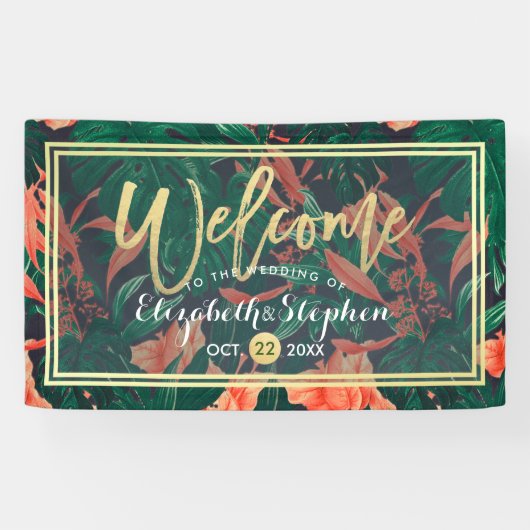 Tropische Floral & Gold Foil Lijst Weddenschap Wel Spandoek (Horizontaal)