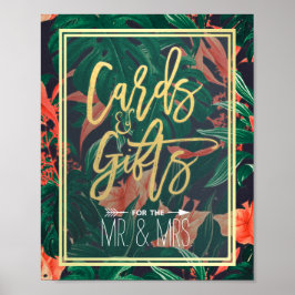 Tropische Floral Gold Lijst Kaarten en cadeaubonne Poster