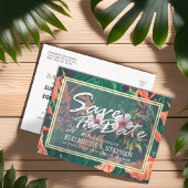 Tropische Floral & Gold Lijst Wedding Save the Dat Aankondigingskaart