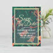Tropische Floral & Gold Lijst Wedding Save the Dat Date (Staand voorkant)
