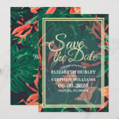 Tropische Floral & Gold Lijst Wedding Save the Dat Date (Voorkant / Achterkant)