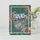 Tropische Floral & Gold Lijst Wedding Save the Dat Save The Date (Staand voorkant)