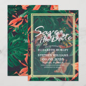 Tropische Floral & Gold Lijst Wedding Save the Dat Save The Date (Voorkant / Achterkant)