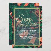 Tropische Floral & Gold Lijst Wedding Save the Dat Save The Date (Voorkant / Achterkant)