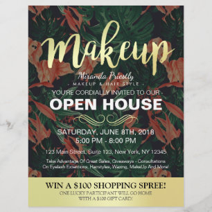 Tropische Floral Gold Script Salon Open House Flye Flyer