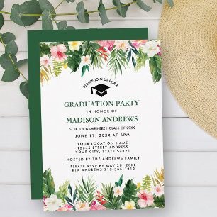 Tropische Floral Green Graduation Party Kaart