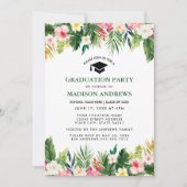 Tropische Floral Green Graduation Party Kaart (Voorkant)