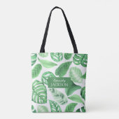 Tropische Floral Green laat Greenery Monogram Tote Bag (Achterkant)