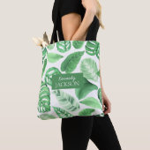 Tropische Floral Green laat Greenery Monogram Tote Bag (Dichtbij)