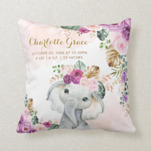 Tropische Floral Greenery Elephant Baby Birth Stat Kussen