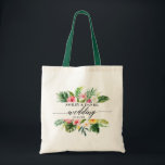 Tropische Floral Greenery Wedding Calligrafie Tote Bag<br><div class="desc">Waterverf Tropische Floral Greenery Wedding Calligraphy Canvas tas - Green Handle</div>
