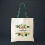Tropische Floral Greenery Wedding Calligrafie Tote Bag<br><div class="desc">Waterverf Tropische Floral Greenery Wedding Calligraphy Canvas tas - Green Handle</div>