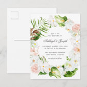 Tropische Floral Greenery Wreath Wedding Uitnodiging Briefkaart (Voorkant / Achterkant)
