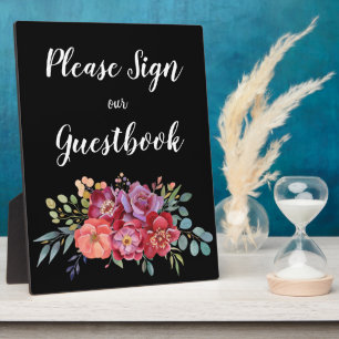 Tropische Floral Guestbook Sign w Easel - Black Fotoplaat