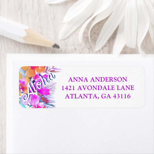 Tropische Floral Hawaiian Birthday Luau Adres Etiket (Insitu)