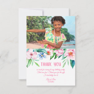 Tropische Floral Hawaiian Birthday Roze Foto Bedankkaart