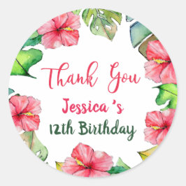 Tropische Floral Hawaiian dank u verjaardag Ronde Sticker