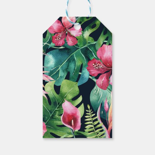 Tropische Floral Hibiscus en Palm Leaves Hawaiian Cadeaulabel (Achterkant)