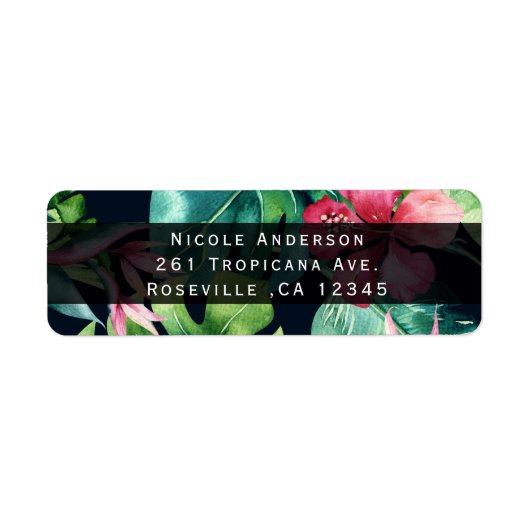 Tropische Floral Hibiscus Leaves Summer Invitation Etiket (Voorkant)
