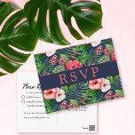Tropische Floral Hibiscus Navy Wedding RSVP Briefkaart<br><div class="desc">Tropische hibiscus noemde de bruiloft rsvp-briefkaarten.</div>