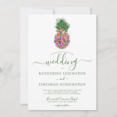 Tropische Floral Hibiscus Pineapple Wedding Kaart (Voorkant)