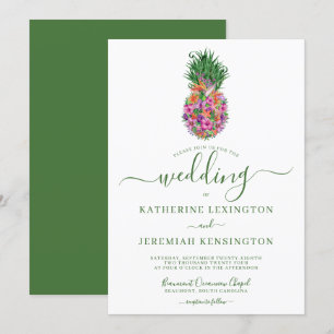 Tropische Floral Hibiscus Pineapple Wedding Kaart