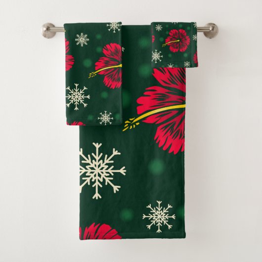 Tropische Floral Hibiscus Snowflakes kerst | Bad Handdoek (Insitu)