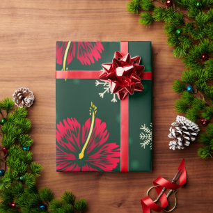 Tropische Floral Hibiscus Snowflakes kerst Cadeaupapier