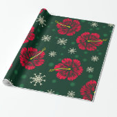 Tropische Floral Hibiscus Snowflakes kerst | Cadeaupapier (Uitgerold)