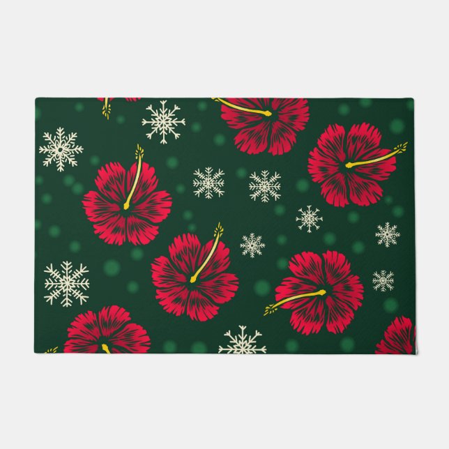 Tropische Floral Hibiscus Snowflakes kerst | Deurmat (Voorkant)