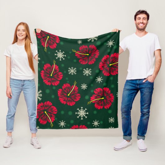 Tropische Floral Hibiscus Snowflakes kerst | Fleece Deken (In situ)