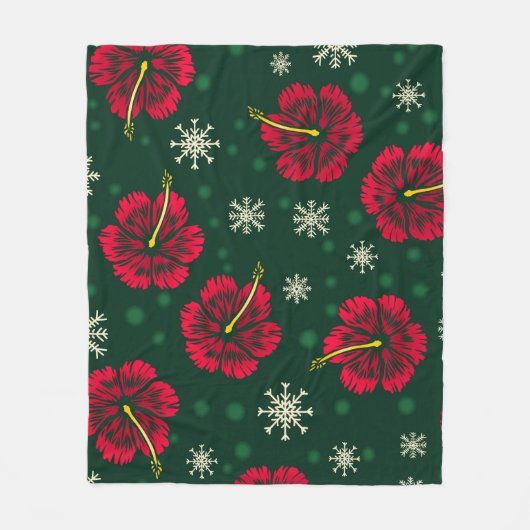 Tropische Floral Hibiscus Snowflakes kerst | Fleece Deken (Voorkant)